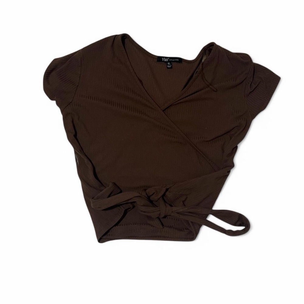 YMI Chocolate Brown Wrap Blouse